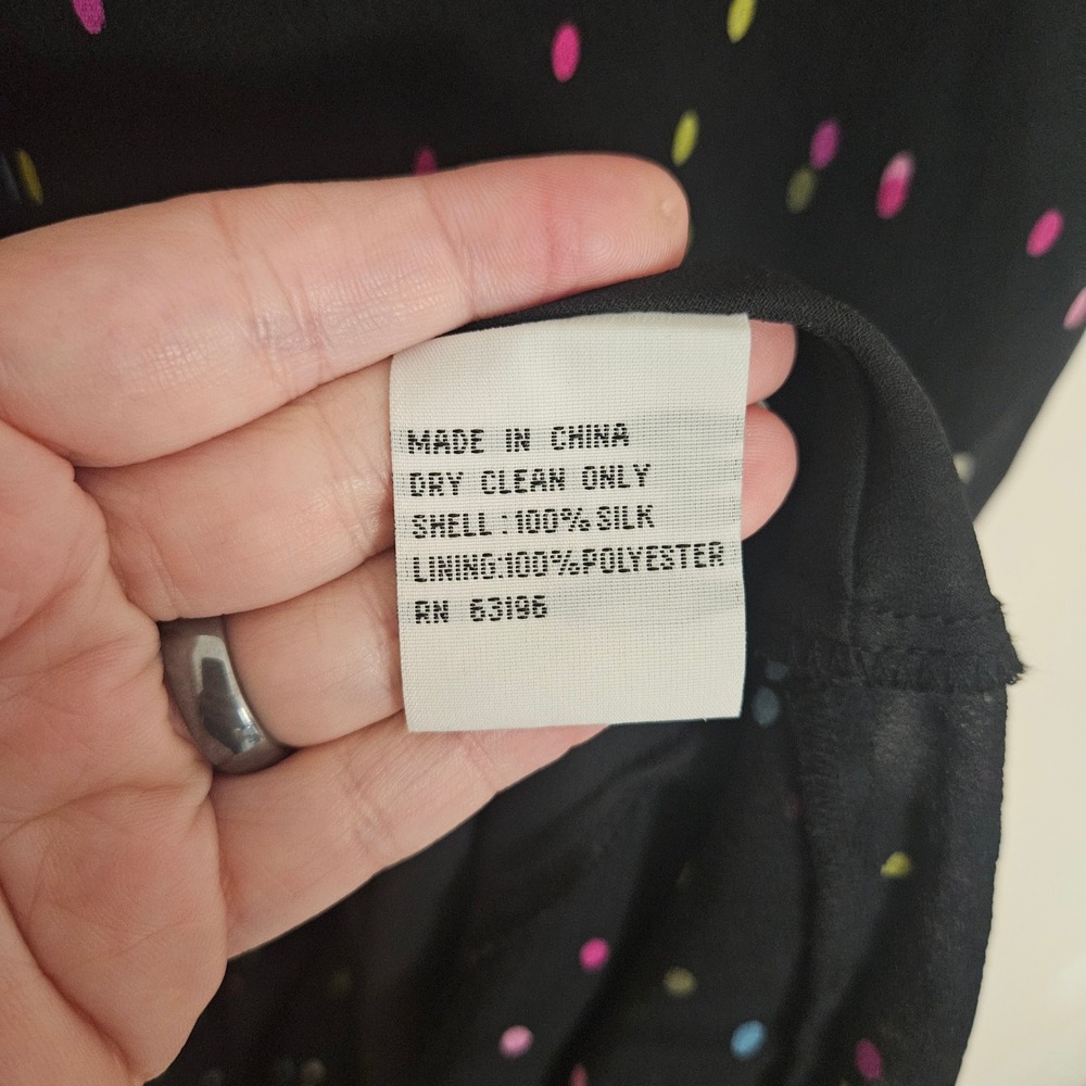 Talbots Petites Black Pure Silk Confetti Polka Dot V-Neck Empire Midi Dress 10P - Picture 7 of 10
